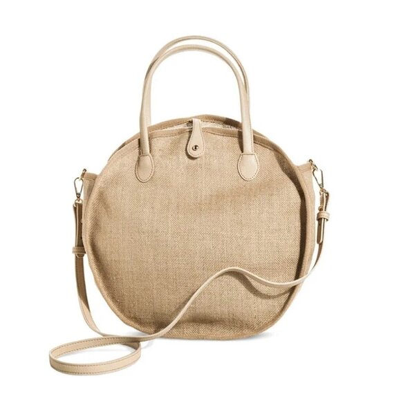 Who What Wear 100%‎ Jute Woven Knit Tan Round Gold Hardware Crossbody Purse Bag - Picture 1 of 11